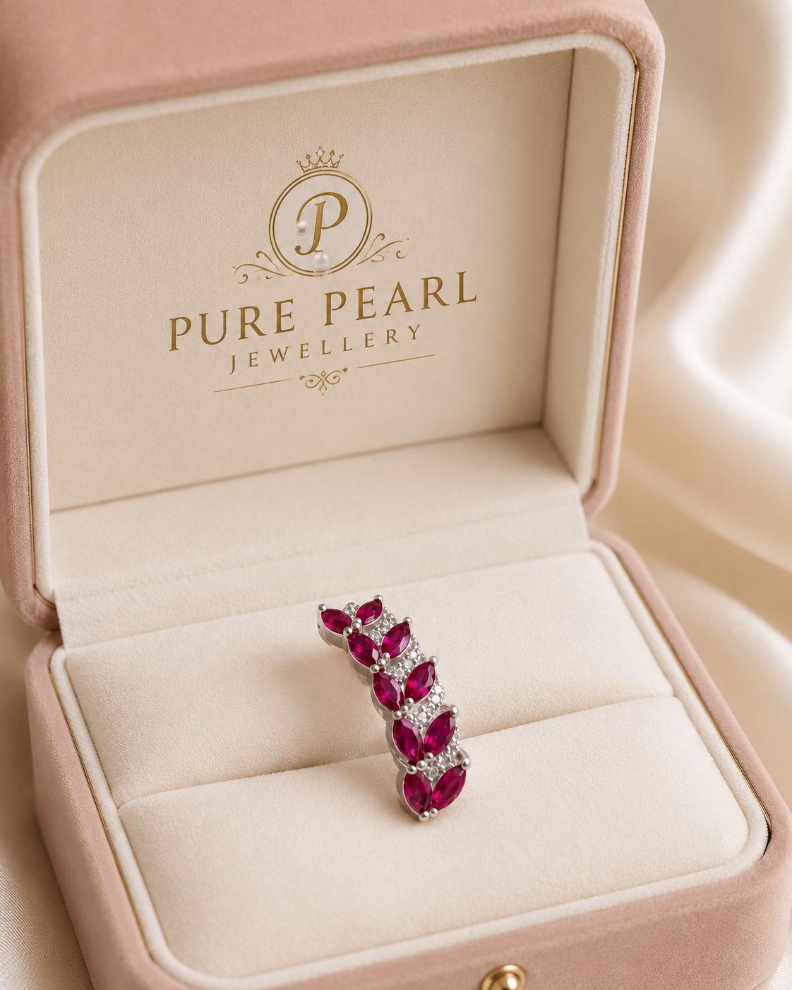 Ruby Bloom Elegance Ring – Silver Finish