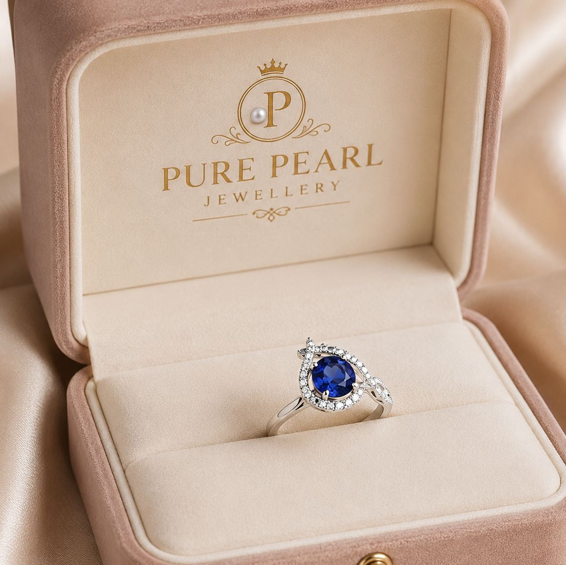 Royal Sapphire Halo Ring – Elegant Pear-Cut Blue Gemstone Ring